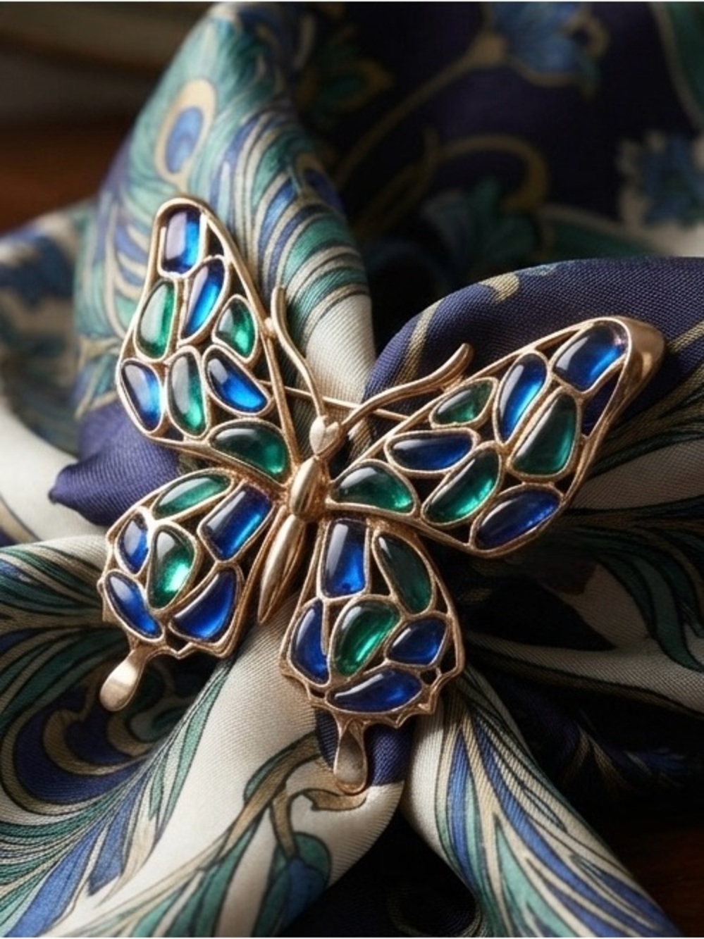 Vintage 1966 Crown Trifari "Modern Mosaics" Poured Glass Butterfly Brooch